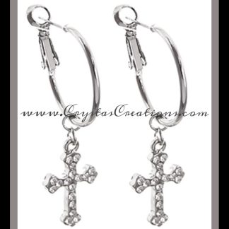 Rhinestone Cross Earrings w/Hoop SP