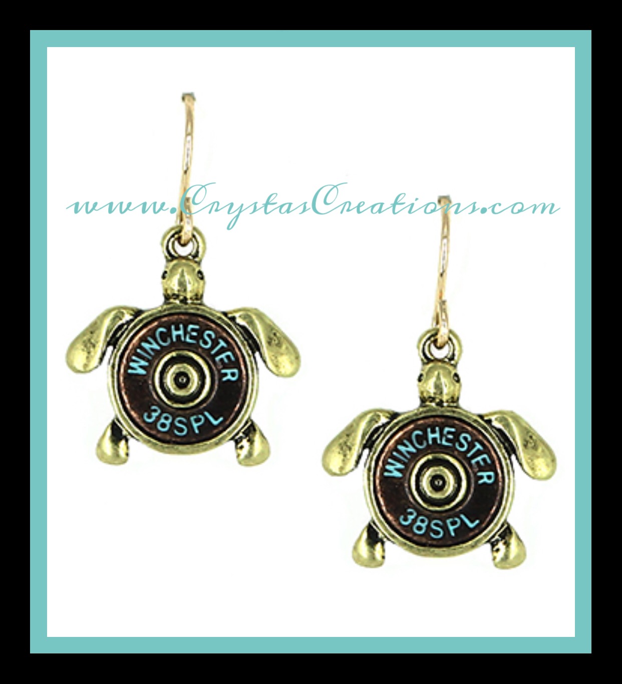 Turtle Earrings w/Faux Bullet Patina