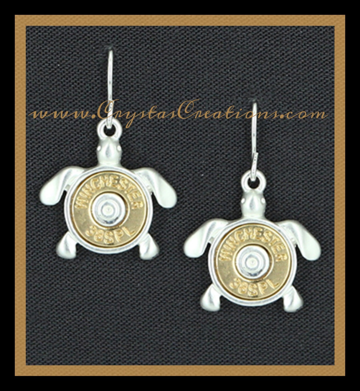Turtle Earrings w/Faux Bullet SP/GP