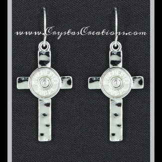 Hammered Cross Earrings w/Faux Bullet SP