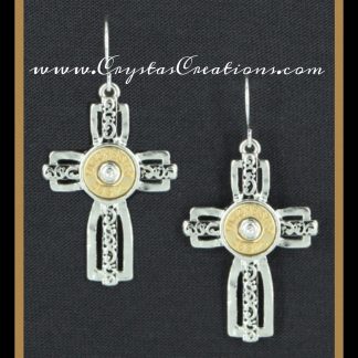Fancy Box Cross Earrings w/Faux WIN 38SPL Bullet SP/GP