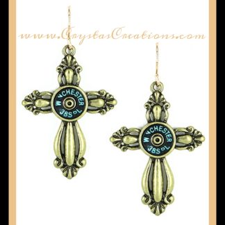 Fancy Cross Earring w/Faux WIN 38SPL Bullet Patina