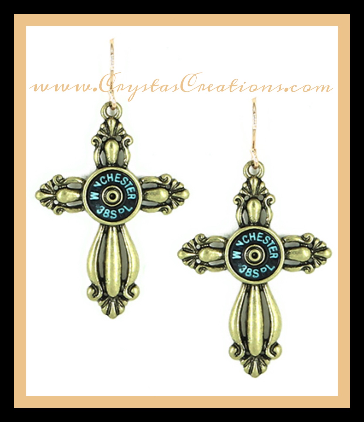 Fancy Cross Earring w/Faux WIN 38SPL Bullet Patina