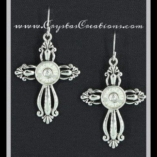 Fancy Cross Earring w/Faux WIN 38SPL Bullet SP
