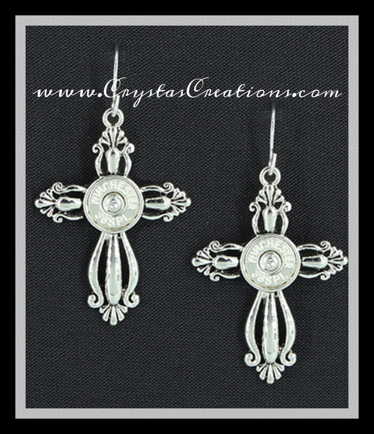 Fancy Cross Earring w/Faux WIN 38SPL Bullet SP