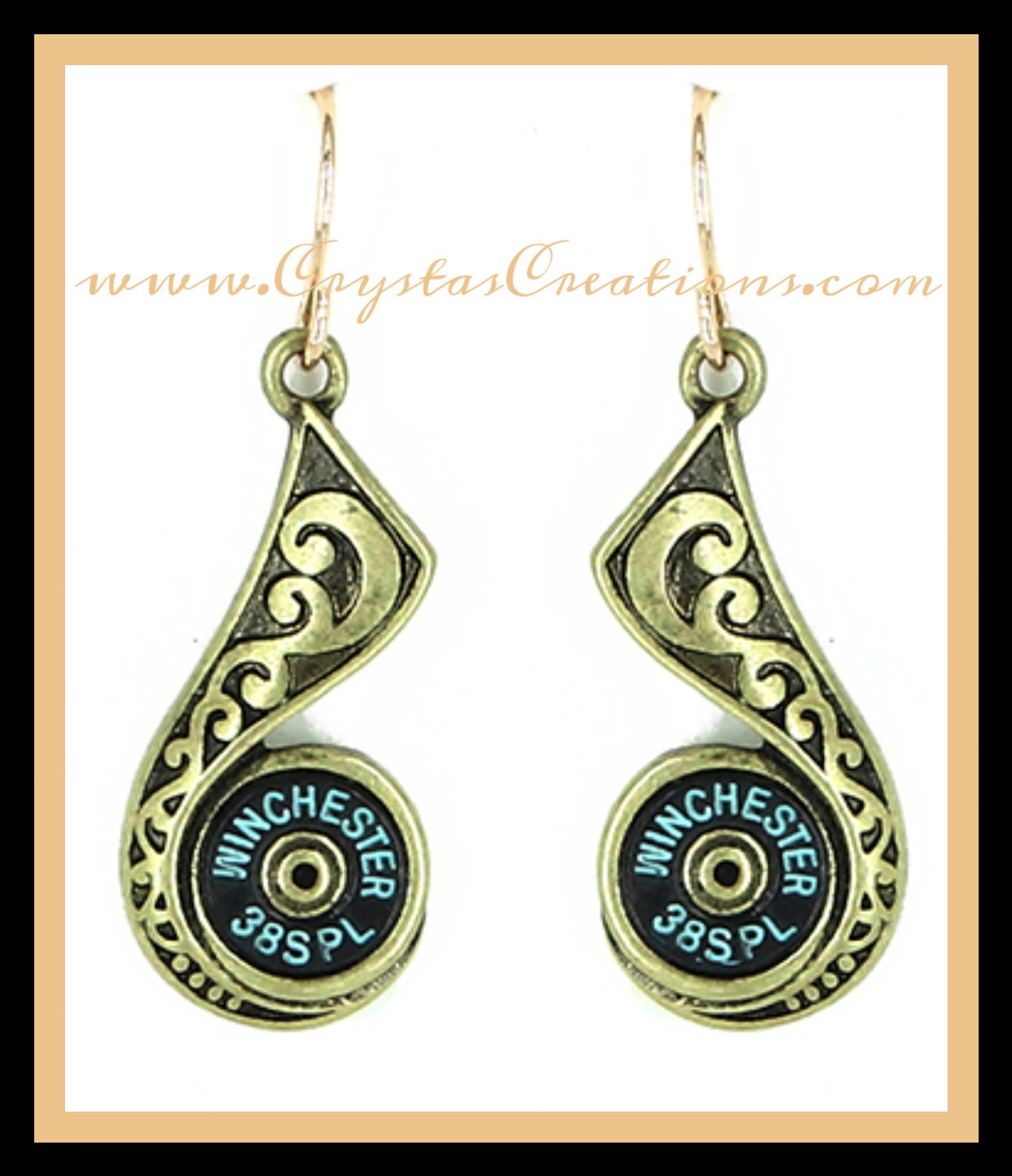 WIN 38SPL Faux Bullet Earrings w/Patina Swirl