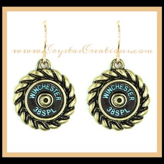 WIN 38SPL Faux Bullet Earrings Circle w/Patina