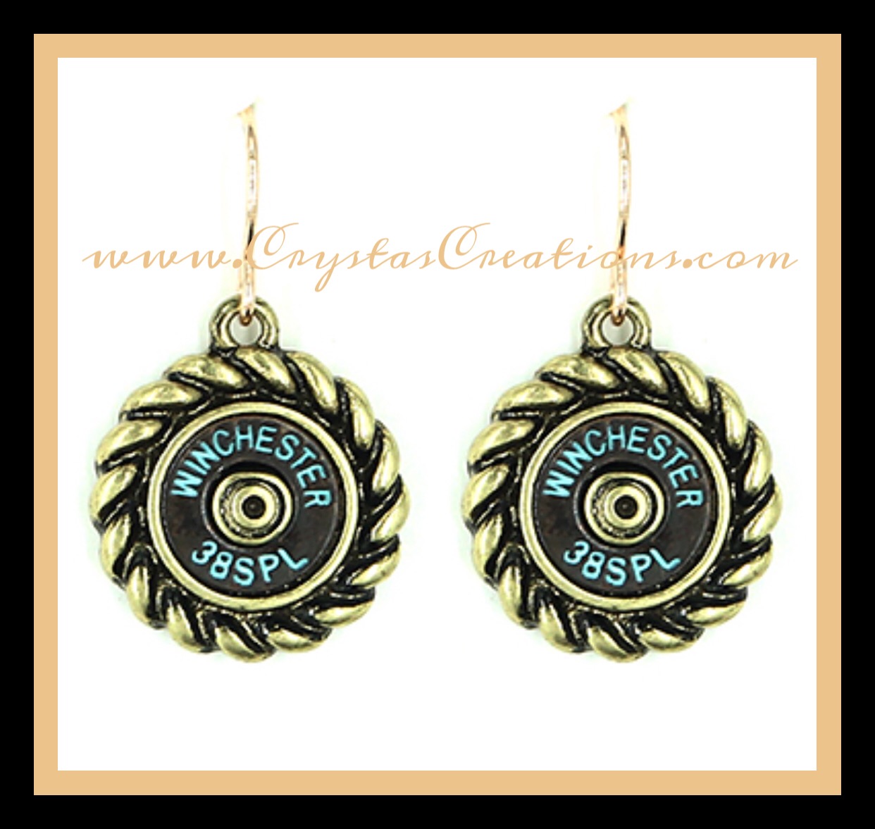 WIN 38SPL Faux Bullet Earrings Circle w/Patina
