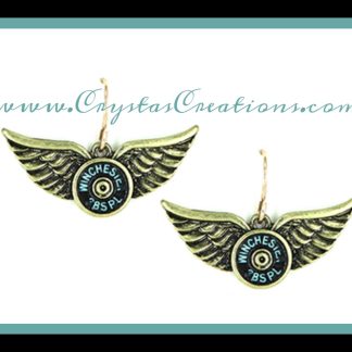 WIN 38SPL Faux Bullet Earrings w/Wings Patina