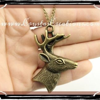 Trophy Deer Head Profile Necklace GP/Bronze Tone