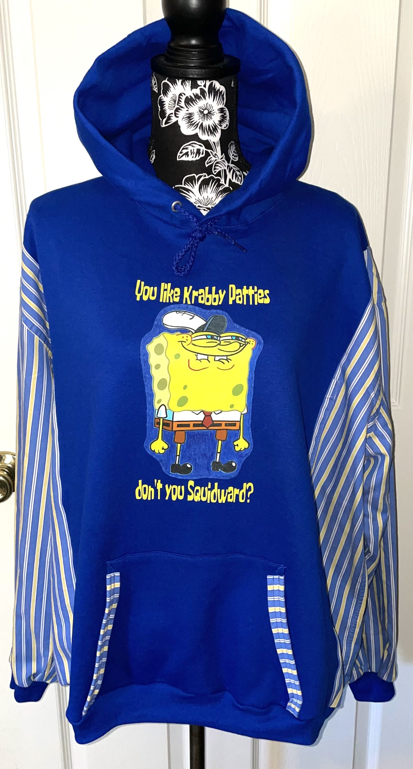 Upcycled SpongeBob Blue Striped Hoodie