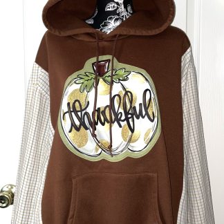 Upcycled “Thankful” Chestnut Hoodie
